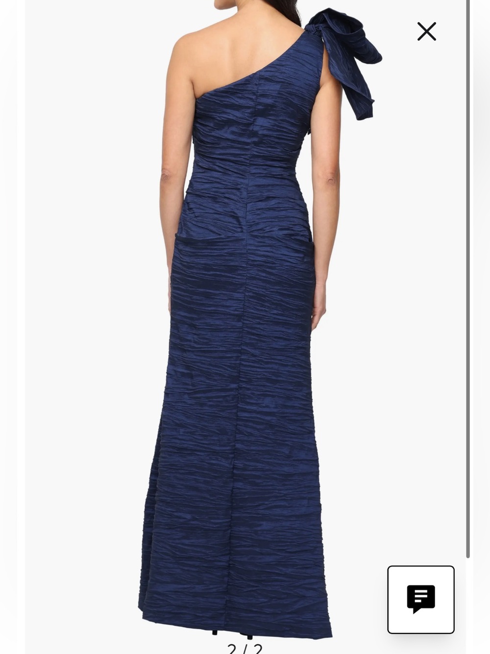 Bow Detail One-Shoulder Ruched Satin Gown - Picture 2 of 7